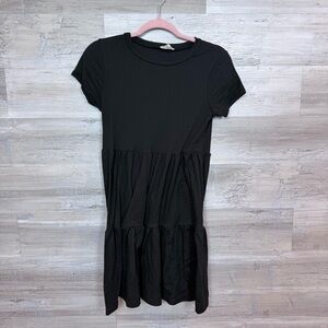 See You Monday Black Ribbed Tiered Mini Dress - Size Large